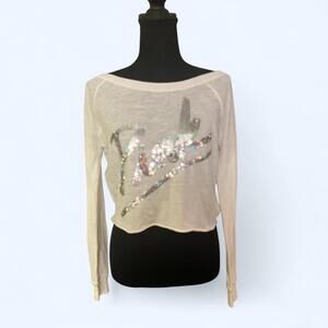 Victoria’s Secret Pink Y2K long sleeve crop top with sequin logo Size Small